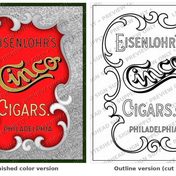 Eisenlohr’s Cinco Cigars — Vintage Cigar Sign Artwork