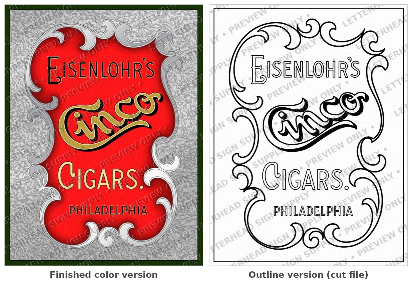 Eisenlohr’s Cinco Cigars — Vintage Cigar Sign Artwork